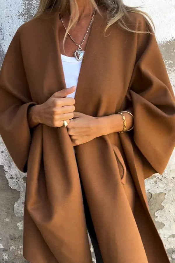 Stylish Solid Color Loose V-Neck Shawl Cape Jacket for Women - Lightweight Wrap Cardigan for Office, Travel & Evening Outfits