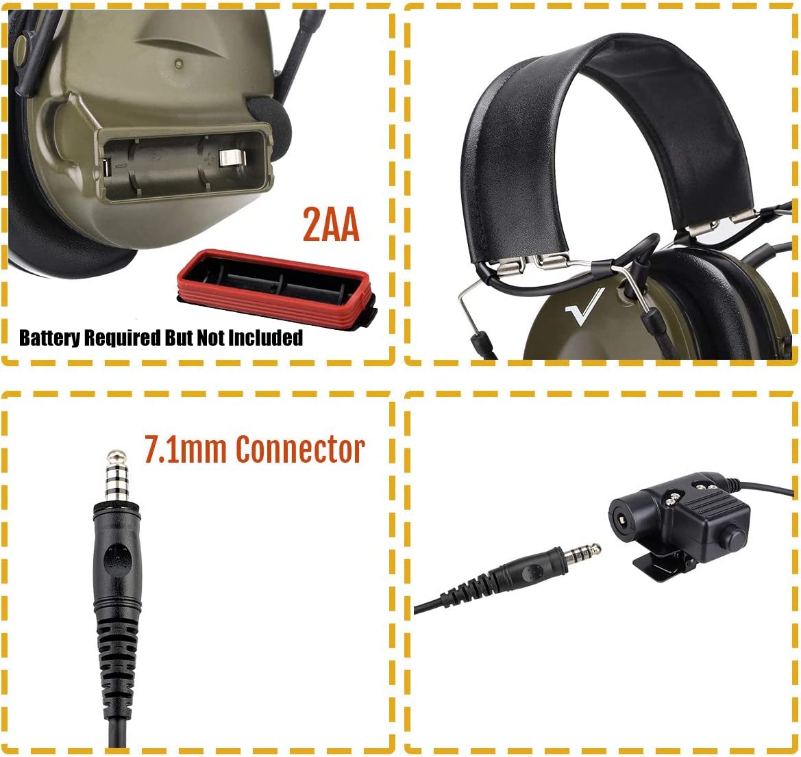 Retevis EHK007 Tactical Headset with Mic - Noise Cancelling Shooting Earmuffs for Hunting & Outdoor Activities | Walkie Talkie Headset with Sound Amplification | Compatible with Baofeng UV-5R, RT68, H-777, RA89, RA79 (1 Pack) - Ideal for Tactical Missions, Range Shooting & Security Operations
