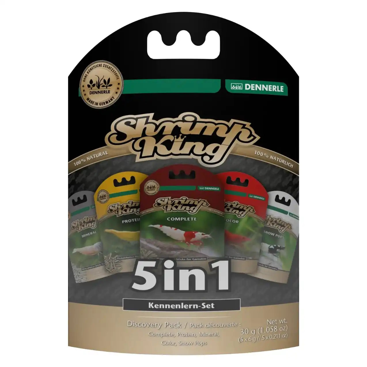Dennerle Shrimp King 5-in-1 Complete Shrimp Food Set - Balanced Nutrition for Freshwater Shrimp - Perfect for Nano Tanks, Aquascaping & Breeding Tanks
