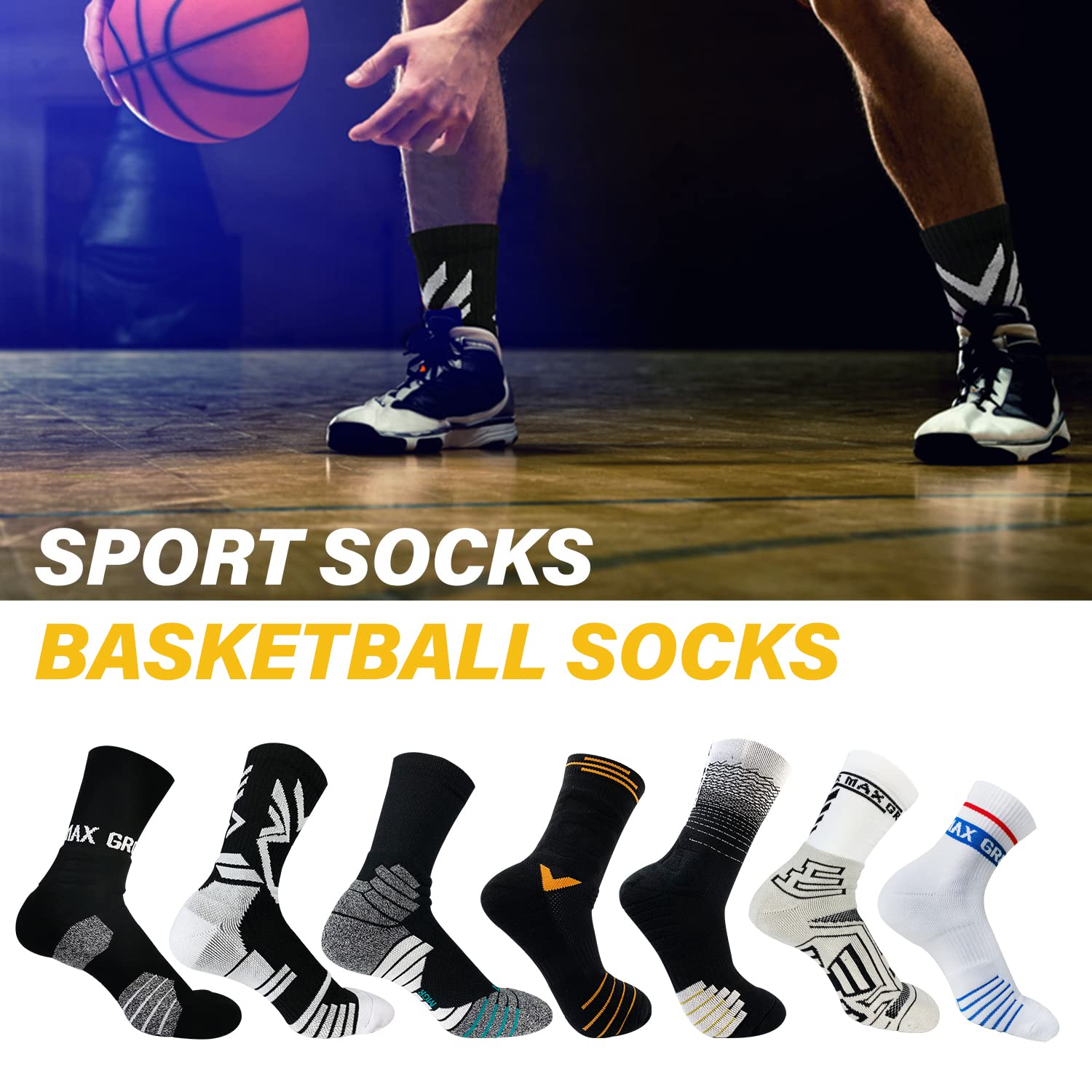 MGR Men's Basketball Compression Socks - Thick Cushioned Athletic Sports Socks for Running, Training & Recovery - Perfect for Basketball Players, Athletes & Active Lifestyles