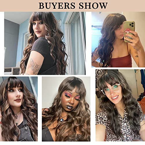 Wavy Dark Brown Synthetic Wig with Bangs | Natural Looking Heat Resistant Cosplay Wig for Women | Perfect for Halloween, Costume Parties & Daily Wear