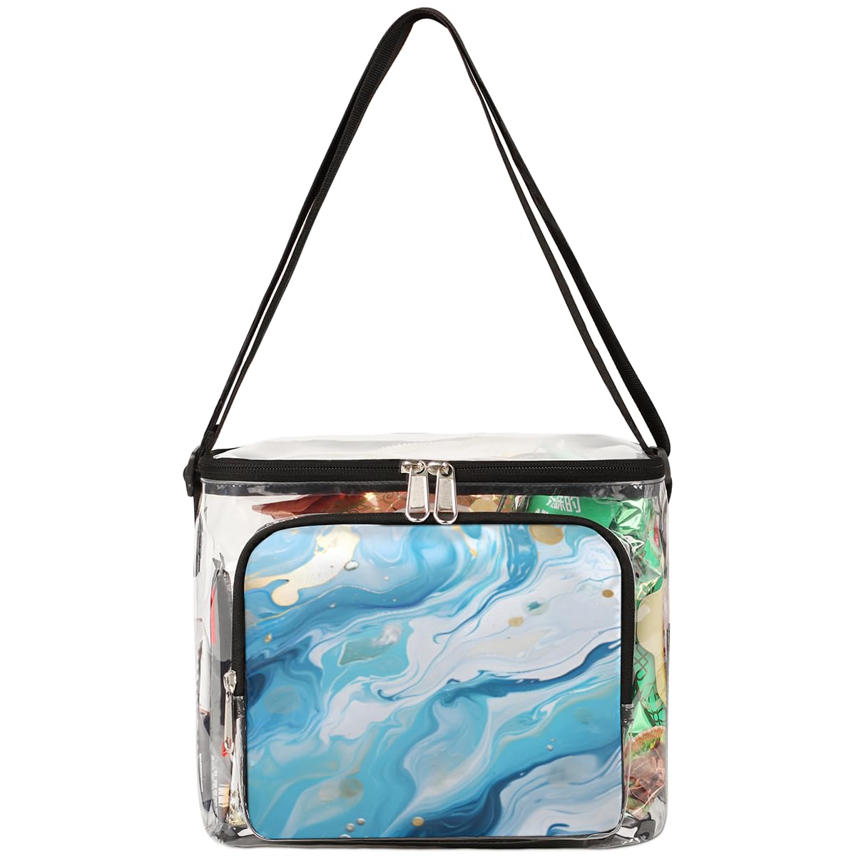 GzLeyigou Blue Marble Pattern Clear Tote Bag with Handles - Waterproof Transparent Crossbody Shoulder Bag for Women - Perfect for Lunch, Outdoor Travel, Picnic, Concerts & Sports Events (Stadium Approved)