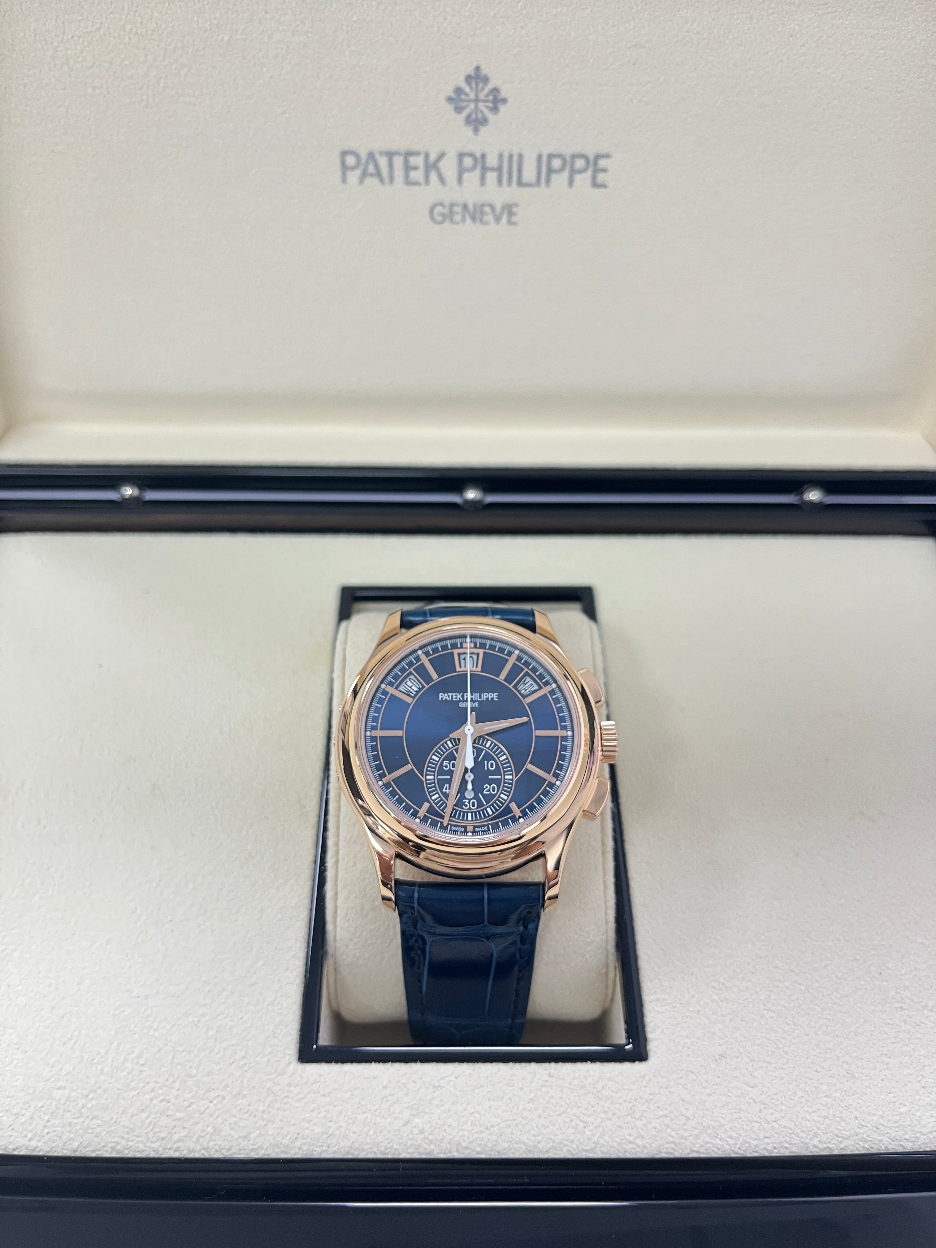 Patek Philippe Annual Calendar Chronograph 5905R-010 Men's Watch - Luxury Rose Gold Blue Dial Automatic Watch for Business & Formal Occasions
