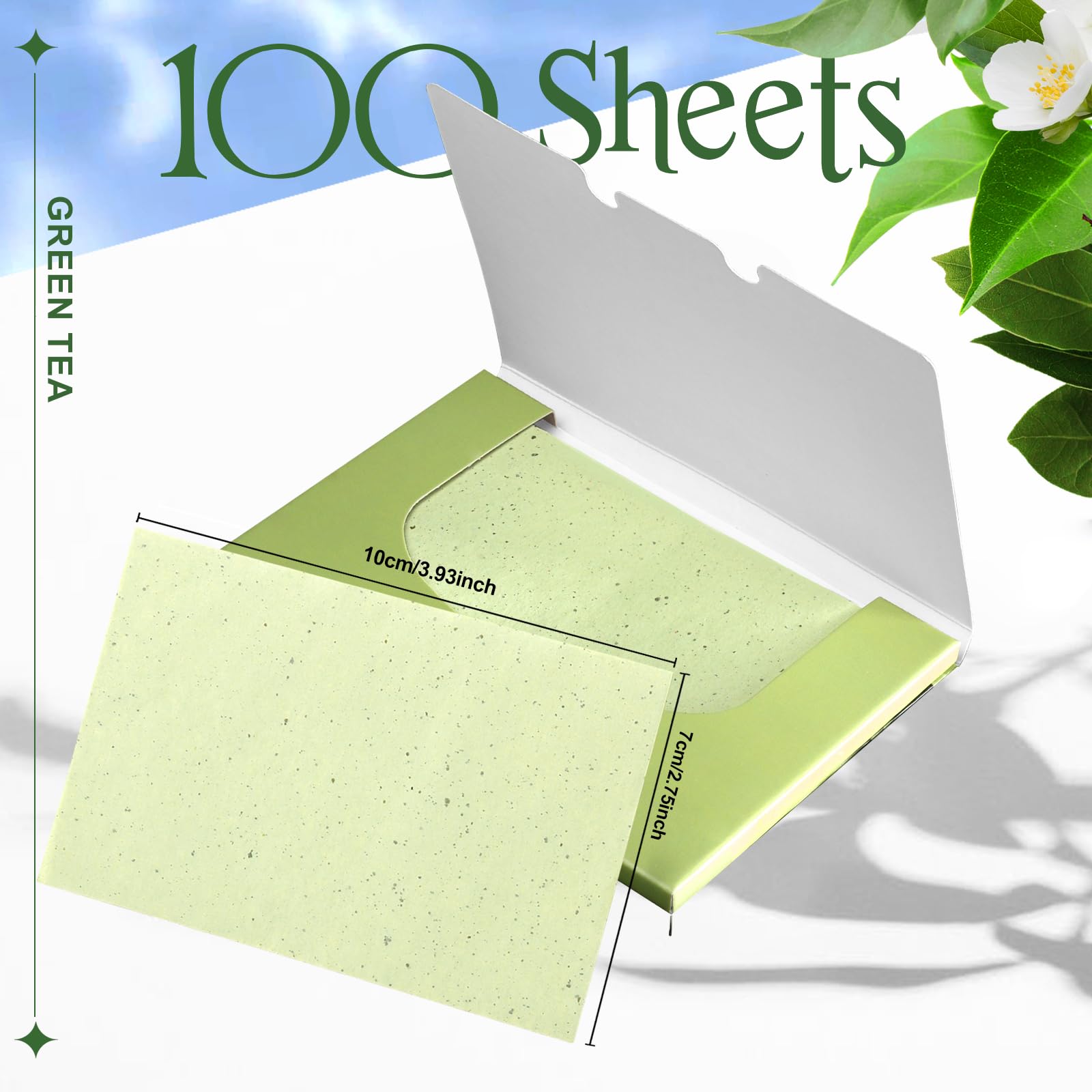 Teenitor Green Tea Oil Absorbing Sheets - 100 Pack of Large 10cm x 7cm Oil Blotting Papers for Face | Perfect for Oily Skin, Makeup Touch-Ups & On-The-Go Shine Control