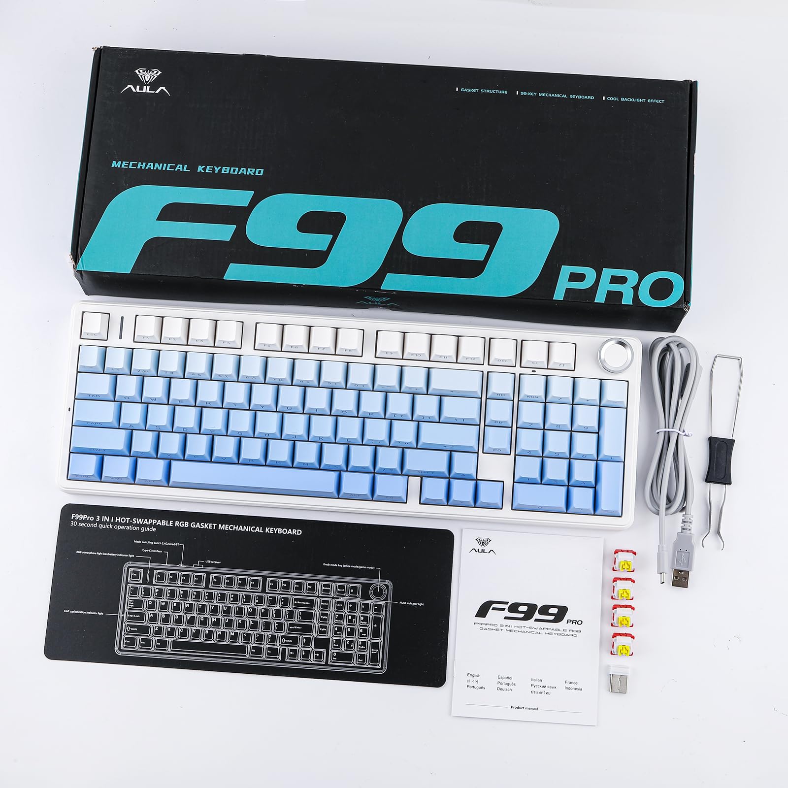 EPOMAKER X Aula F99 PRO Wireless Mechanical Gaming Keyboard - Hot Swappable Custom Keyboard with 8000mAh Battery, 2.4GHz/Bluetooth 5.0/Type-C Connectivity, RGB Backlit (Blue Gradient) - Perfect for PC Gaming, Office Work & Typing Enthusiasts