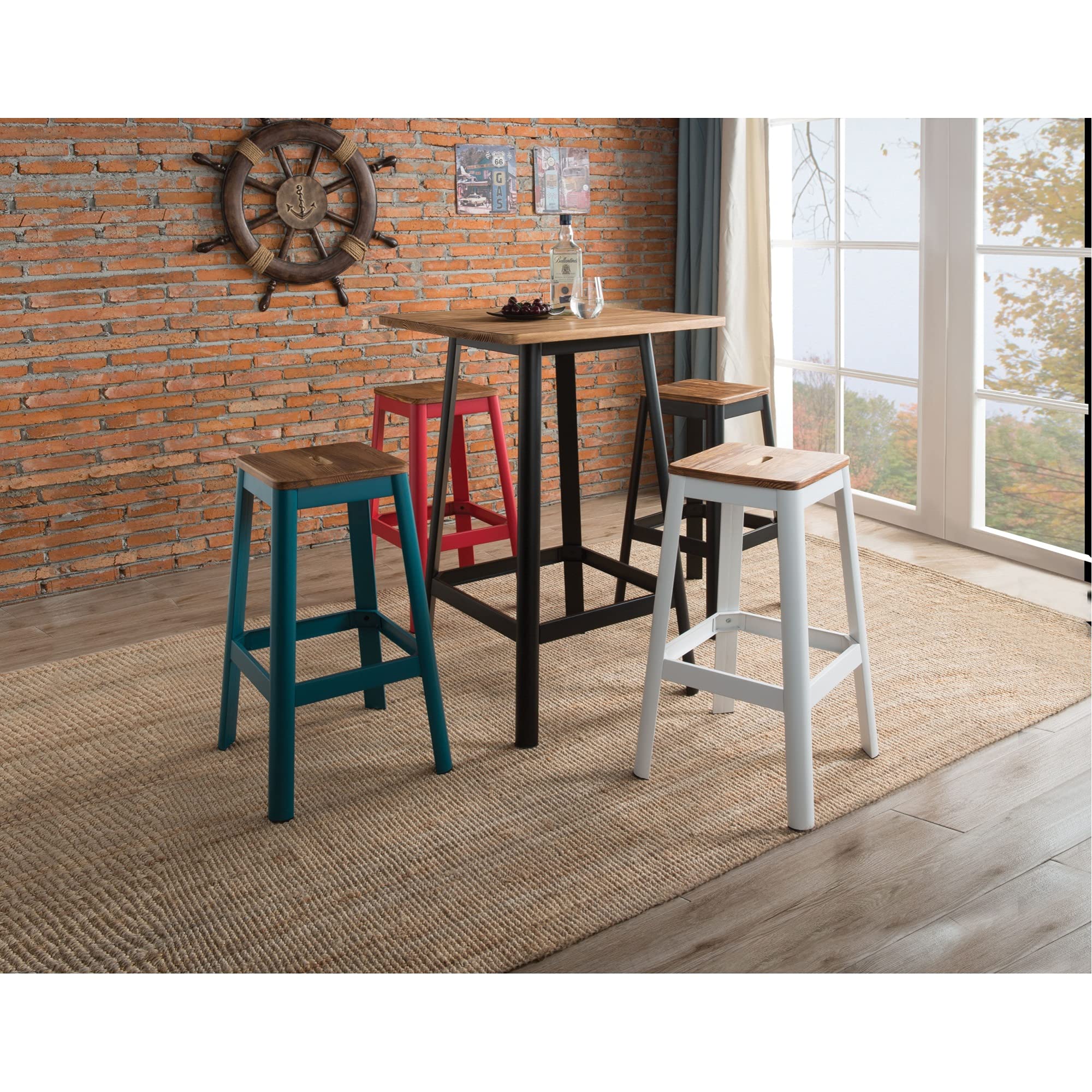 Ergonomic Bar Table - Natural Wood & Black Metal Counter Height Dining Table for Kitchen, Breakfast Nook & Outdoor Patio