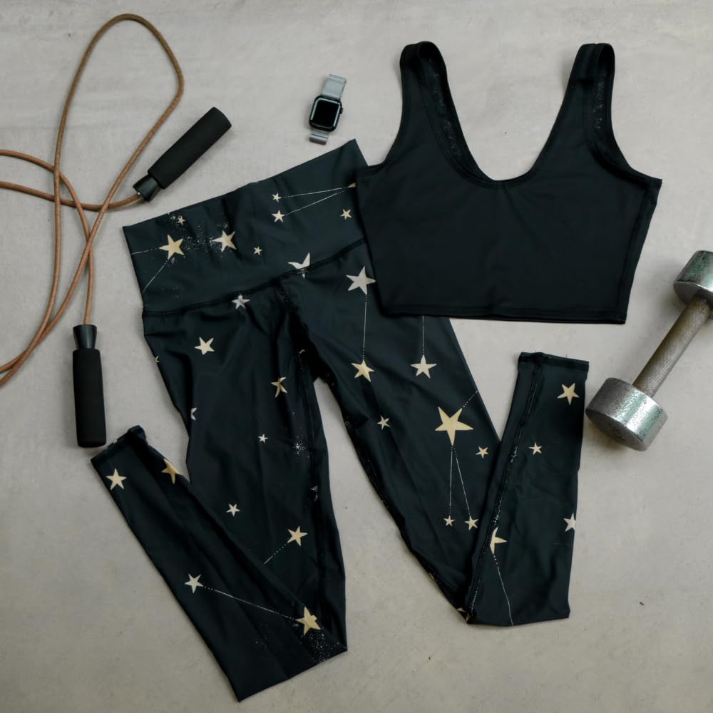 Teeki Great Star Nation Black Hot Pants Leggings for Women - USA Made Sustainable Eco-Friendly Luxury Activewear, Quick-Dry Yoga Pants for Workout, Running & Lounge Wear