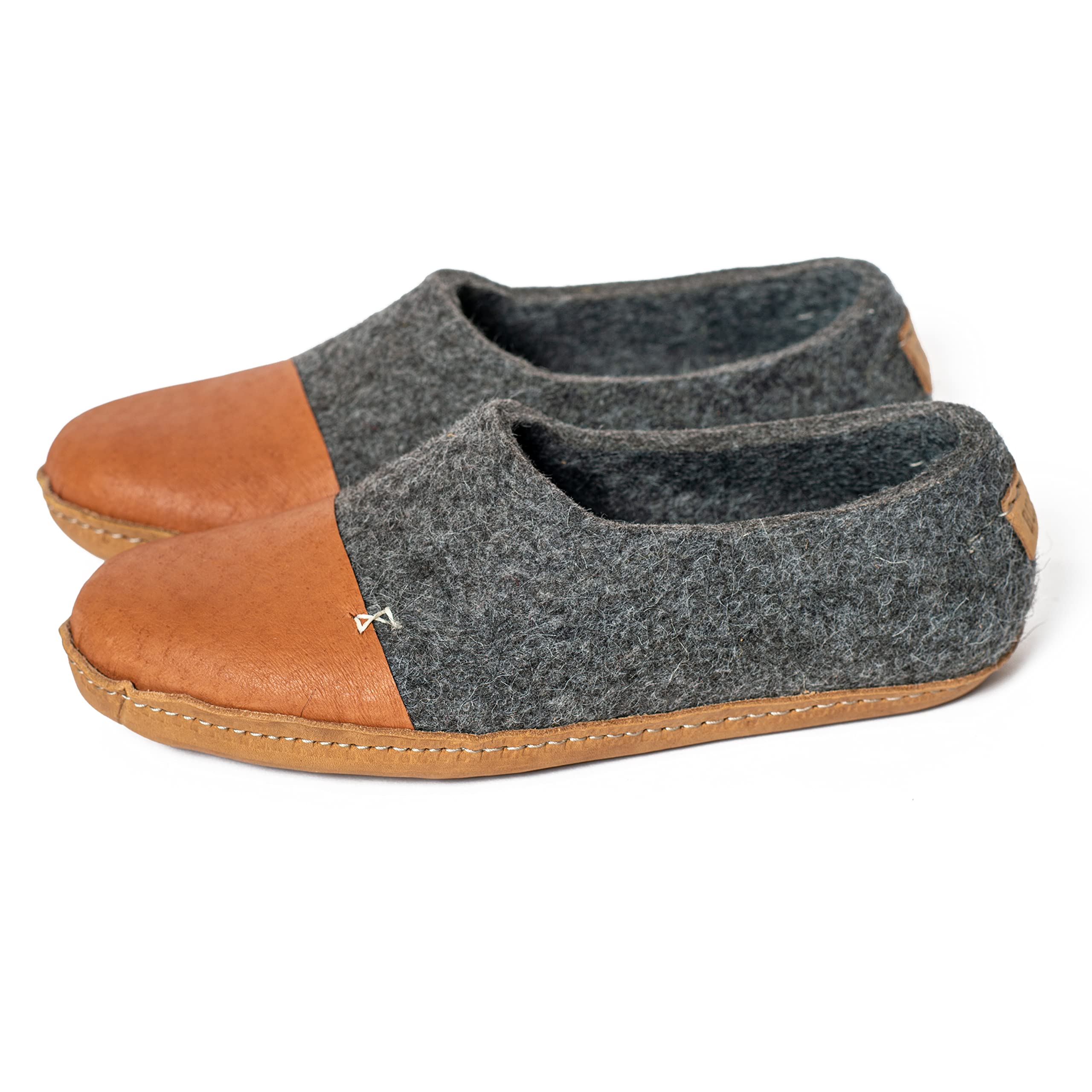 Men's Warm Boiled Wool House Slippers with Natural Edge Suede Toe Caps - Cozy Indoor Winter Slippers for Home, Office & Relaxation