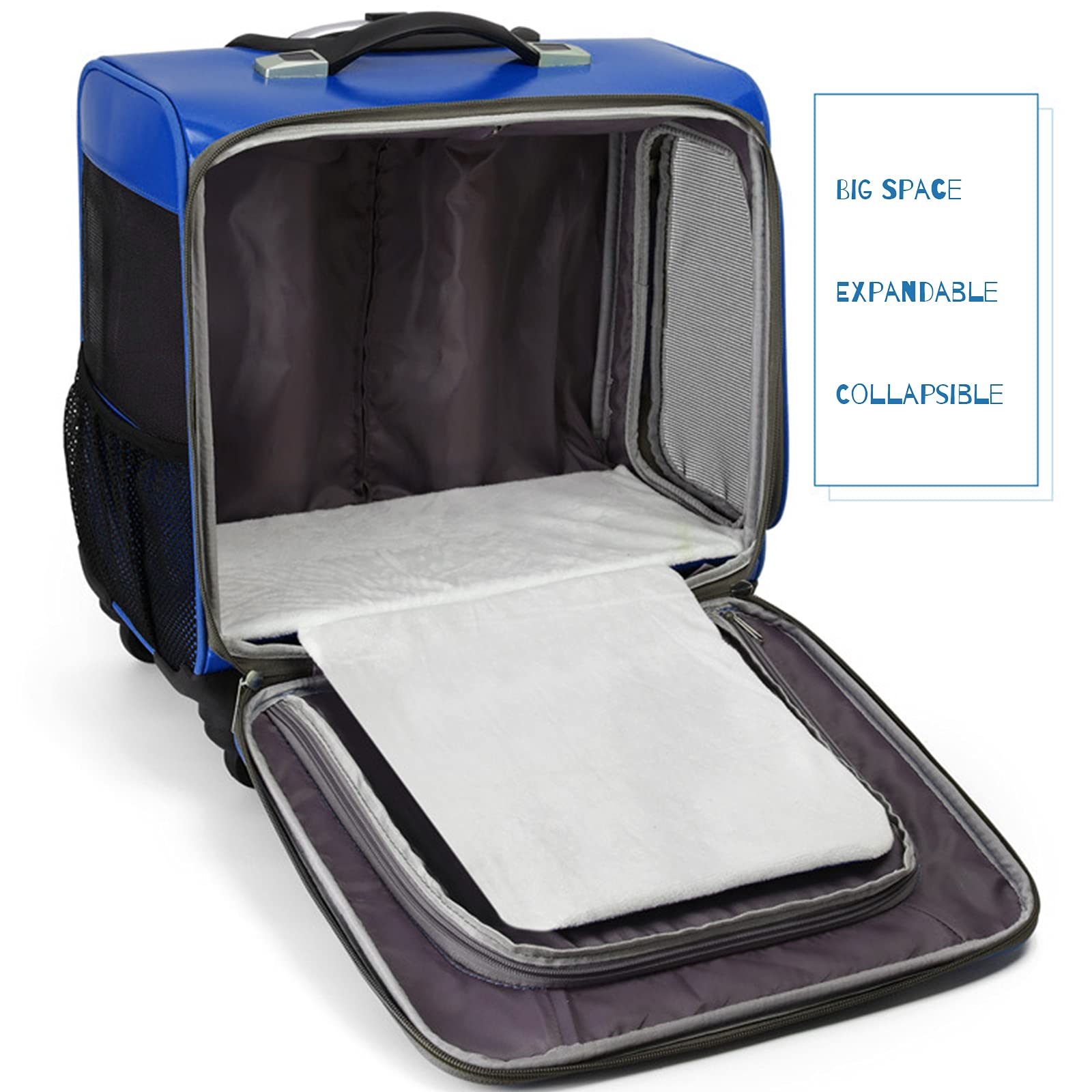 Expandable Pet Rolling Travel Carrier with Wheels - Soft Sided Stroller Bag for Dogs & Cats - Mesh Ventilation Windows & Telescopic Handle - Perfect for Air Travel, Road Trips & Vet Visits