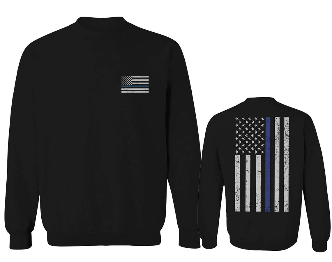 Thin Blue Line USA Police Support American Flag Men's Crewneck Sweatshirt - Patriotic Apparel for Law Enforcement Backers & First Responders
