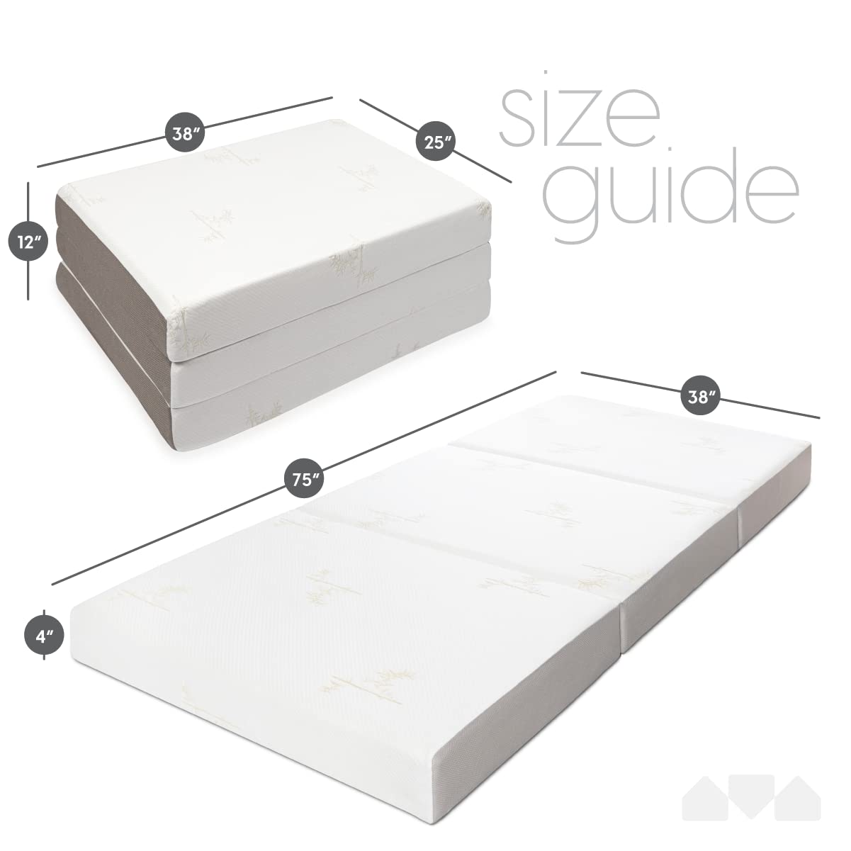 Milliard 4 Inch Twin Size Trifold Mattress - Portable Foldable Foam Floor Bed with Medium Firm Support & Washable Cover - Ideal for Guest Bed, RV Travel, Camping - 75