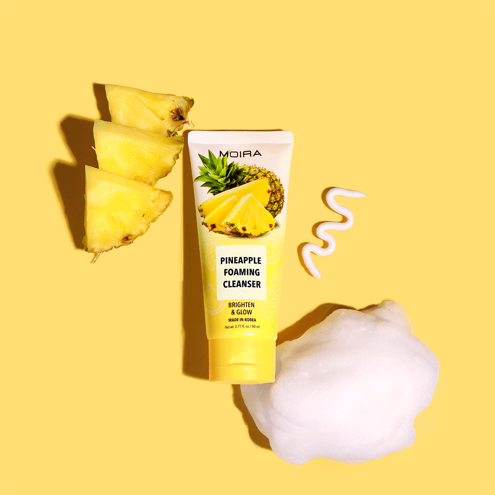 Pineapple Foaming Facial Cleanser - Gentle Exfoliating & Brightening Face Wash for Acne & Oily Skin - Perfect for Daily Skincare Routine & Travel