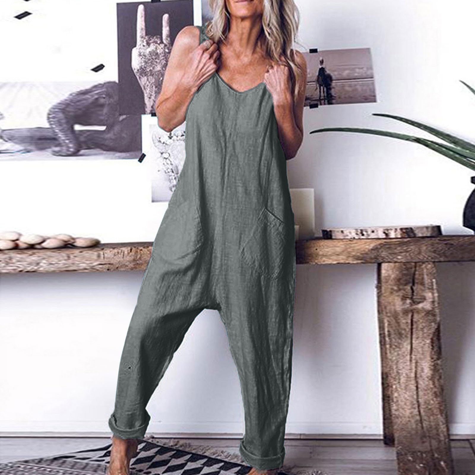Stylish Women's Sleeveless Overalls Jumpsuit - Casual Wide Leg Romper with Pockets for Summer | Perfect for Outdoor Activities, Beach Vacations & Everyday Wear