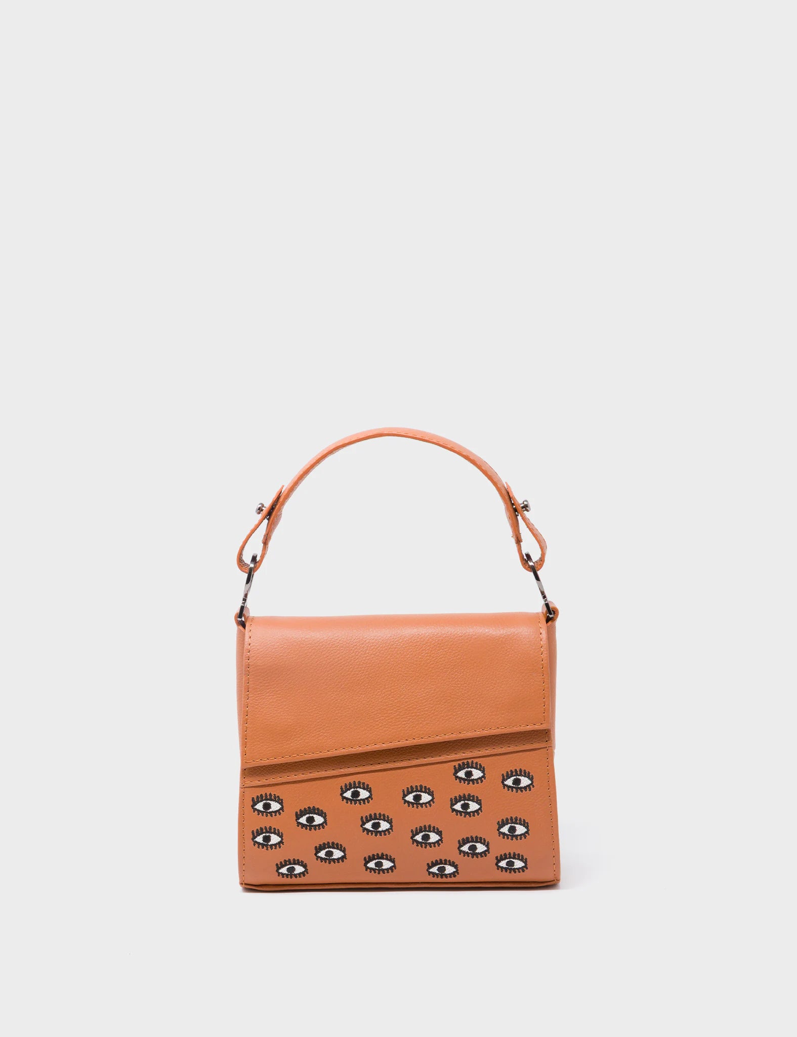 Anastasio Micro Crossbody Handbag - Genuine Caramel Leather with All-Over Eyes Embroidery | Perfect for Everyday Use, Travel & Date Nights