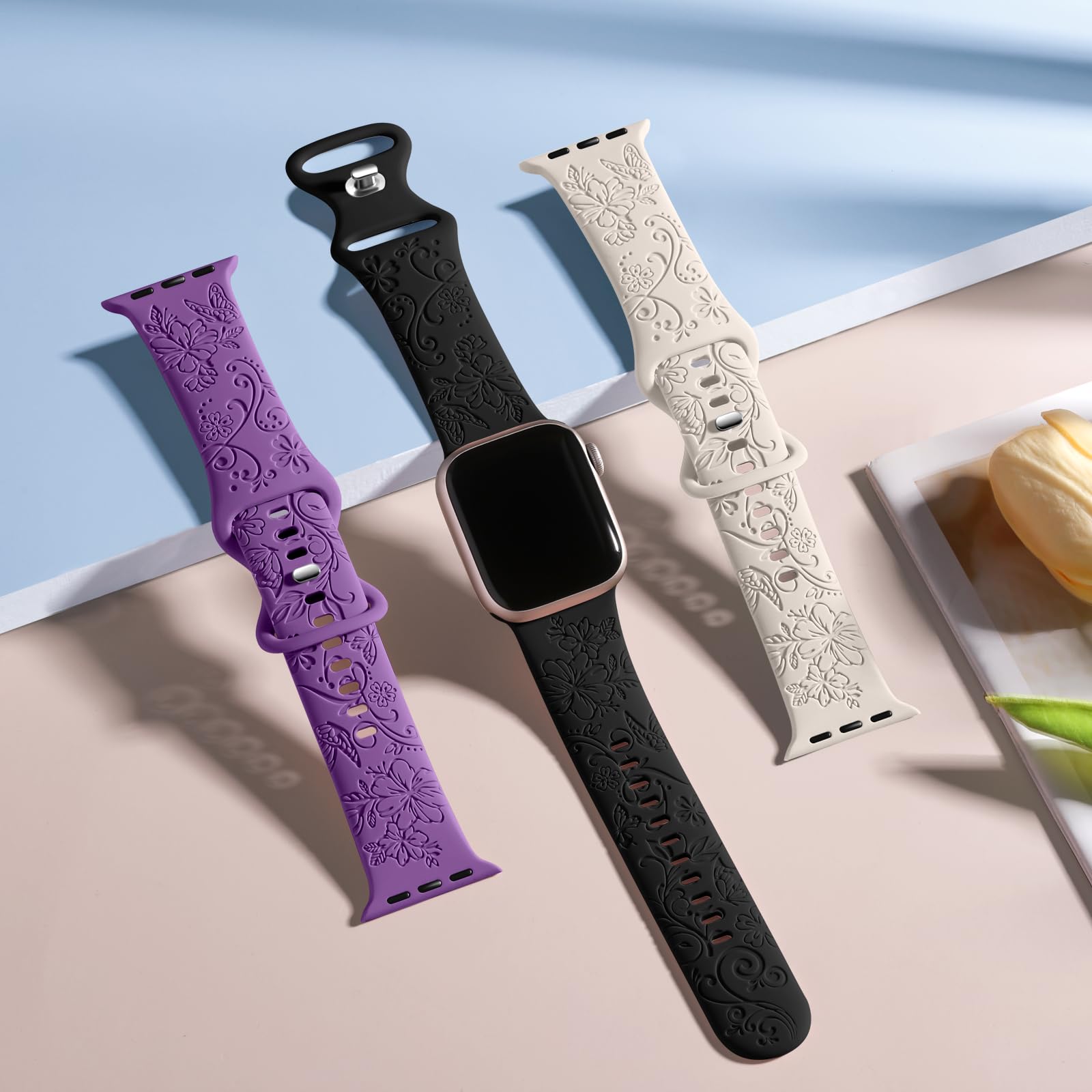 Maledan Stylish Women's Bracelet Compatible with Apple Watch Series 10/9/8/7/6/5/4/3/SE - Soft Silicone Replacement Sport Band for iWatch 38mm/40mm/41mm/42mm/44mm/45mm/46mm - Perfect for Workouts, Running & Everyday Fashion Accessory