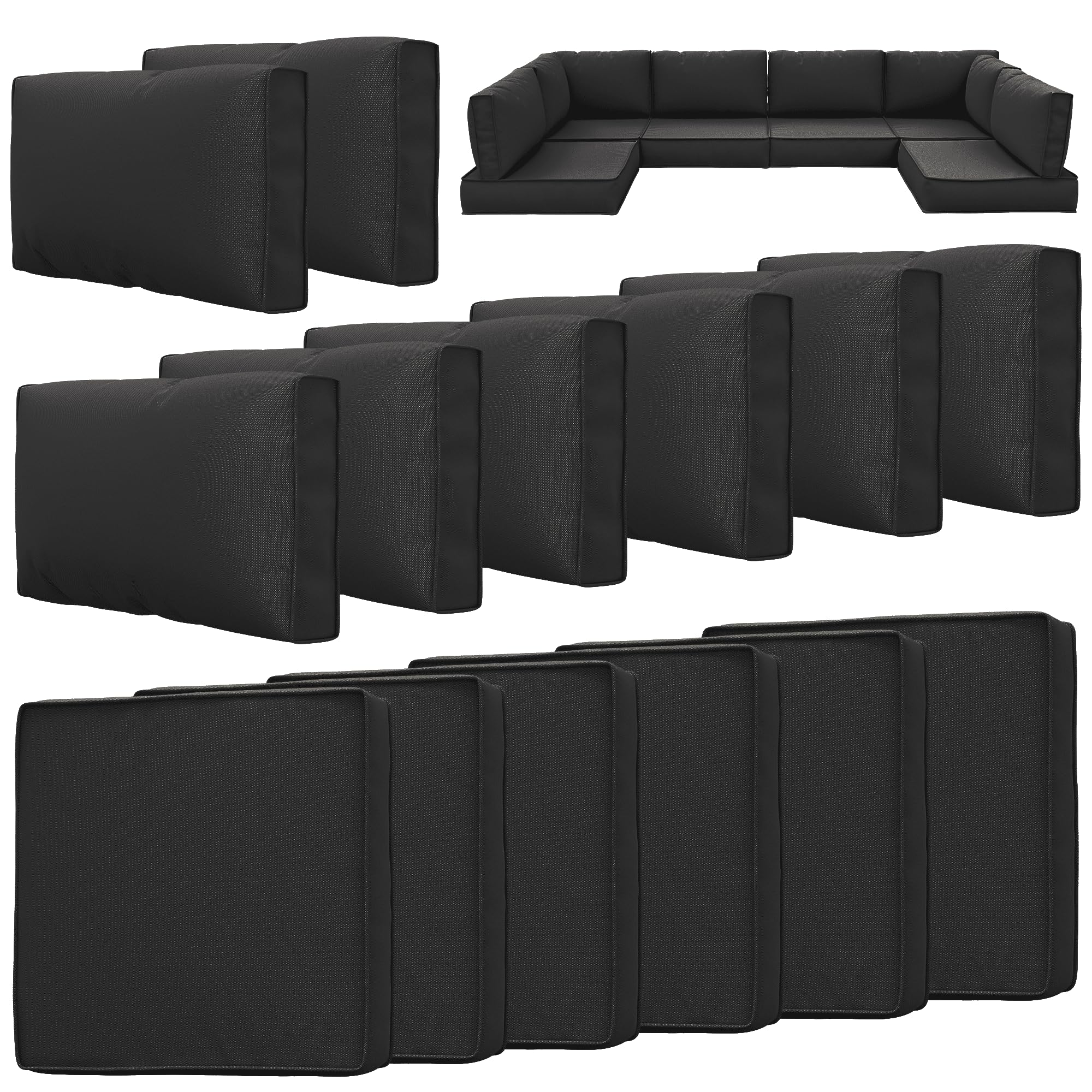 14-Piece Waterproof Outdoor Cushion Covers with Zipper - Replacement Slipcovers for Patio Furniture, Sofa & Couch (3 Sizes) - Perfect for Backyard, Deck, Poolside & Garden Use