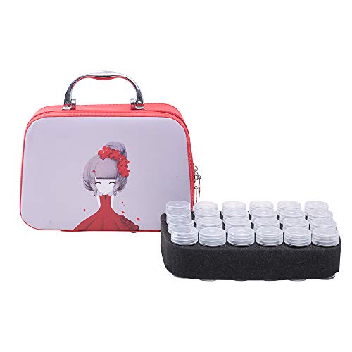 24-Slot Diamond Storage Box with Bottles - Cartoon Princess Design Portable Zipper Carry Bag for Nail Art Rhinestones & Painting Accessories - Perfect for Travel, Salon Use & DIY Crafts Organization