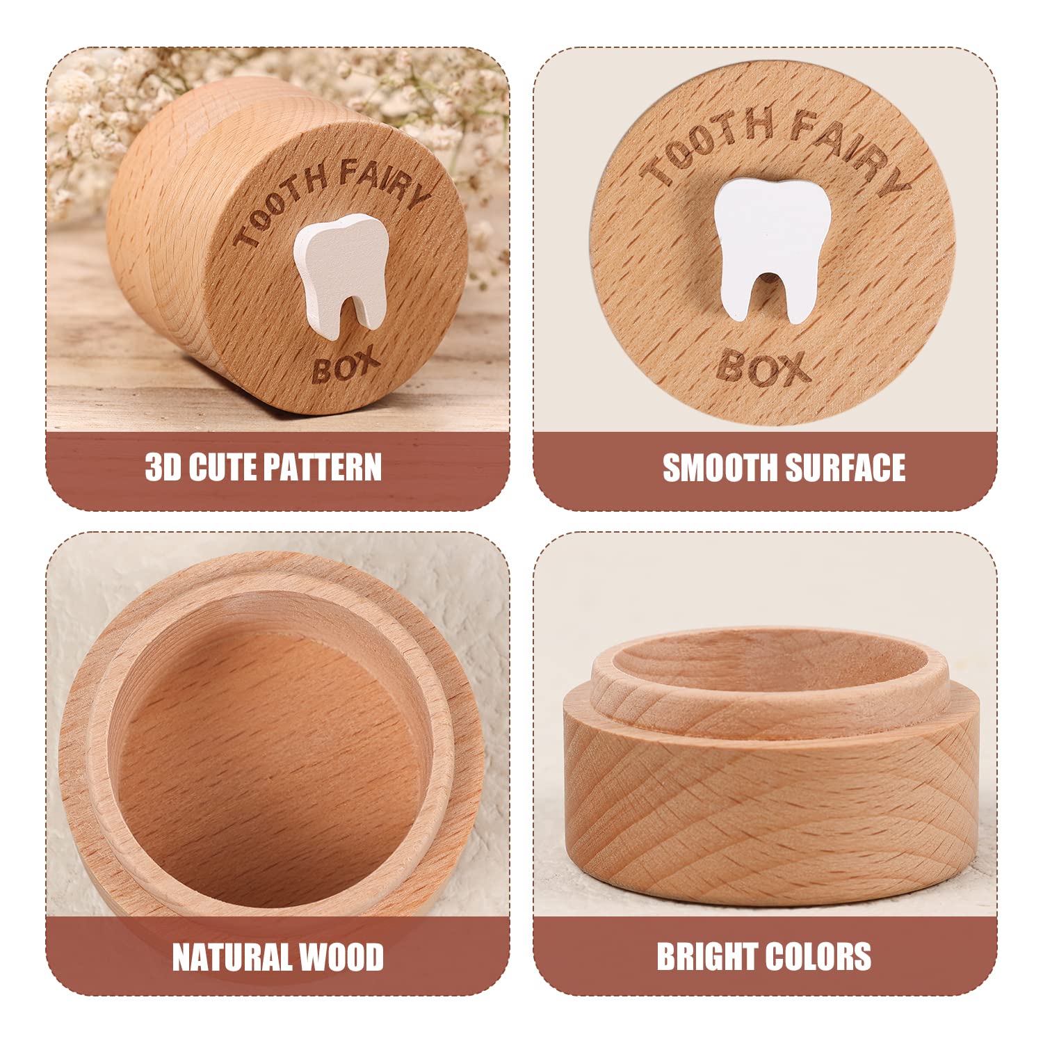 LUTER 3D Engraved Wooden Tooth Fairy Box - Cute Keepsake Storage Container for Lost Baby Teeth | Perfect Gift for Boys & Girls | Collect & Store Teeth Under Pillow for Tooth Fairy Tradition