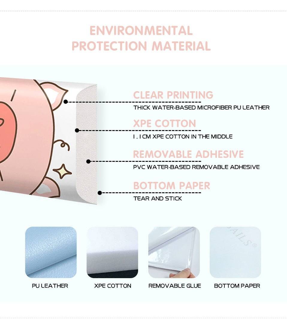 Soft Zoo Animals Parade Kids Wall Padded Safety Cushions - Non-Slip Playroom & Nursery Decor for Toddler Protection