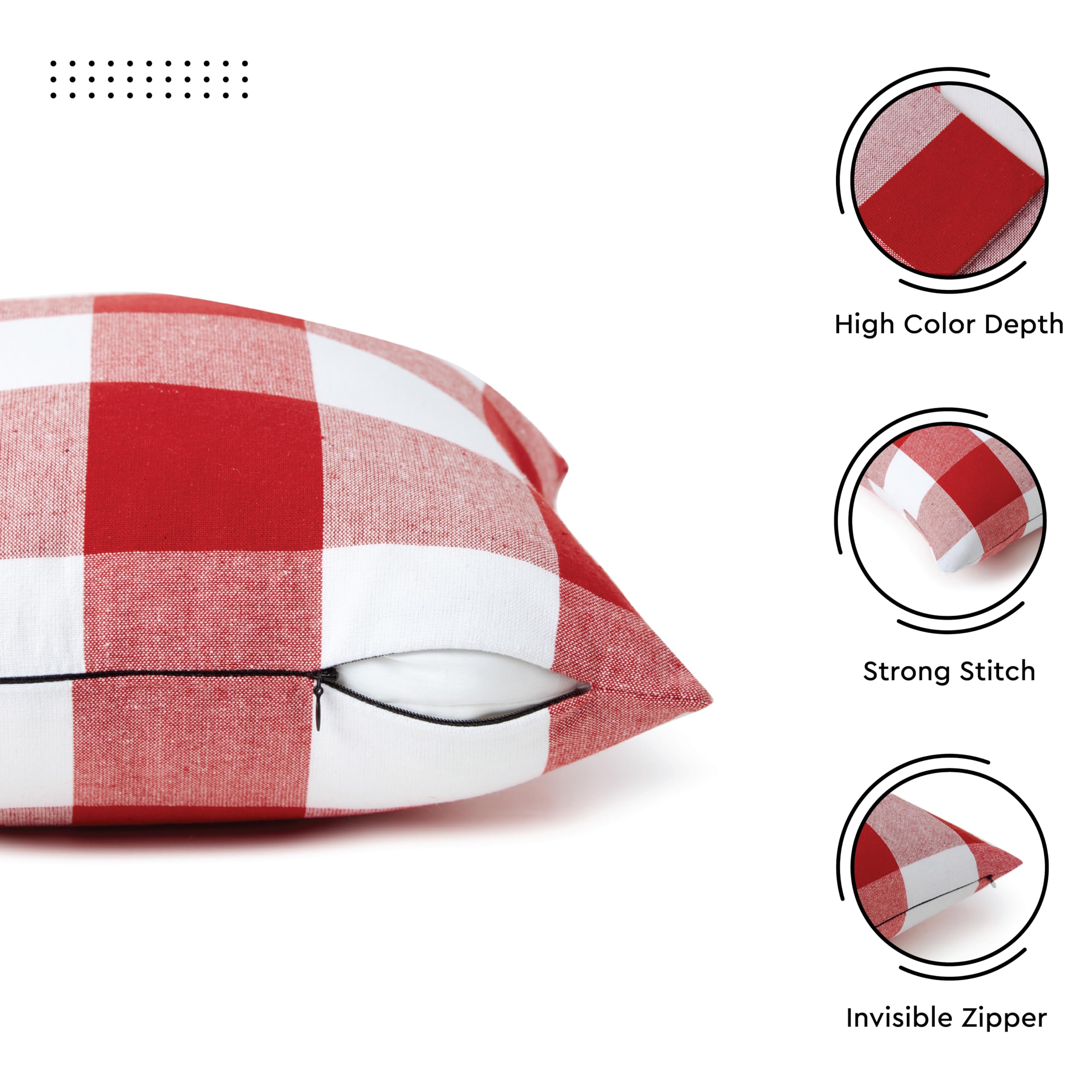 Encasa XO Farmhouse Throw Pillow Covers Set of 2 - 18x18 Inch Buffalo Check Red Plaid Cushion Covers | No Insert | Decorative Square Pillow Cases for Sofa, Living Room, Bedroom | Cozy Farmhouse Style Home Decor for Fall & Winter Seasons