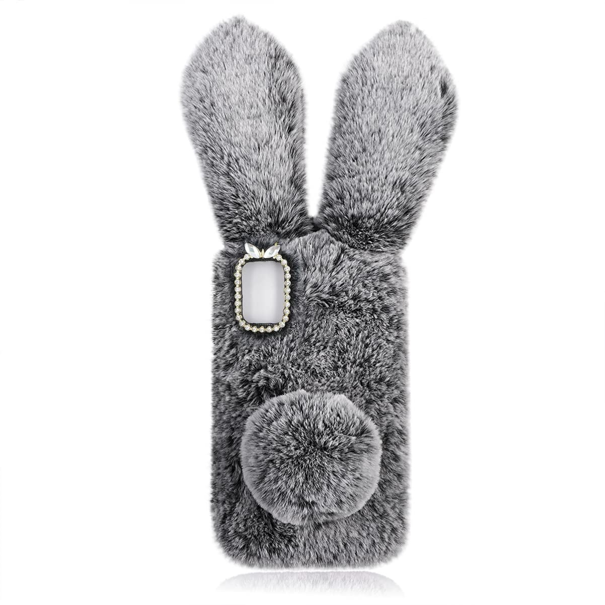 Fluffy Rabbit Plush Phone Case for Samsung Galaxy A03s - Cute Cartoon Soft Protective Cover with Anti-Slip Grip (Dark Grey) | Perfect Gift for Girls, Teens & Kawaii Lovers | School, Work, Travel & Daily Use