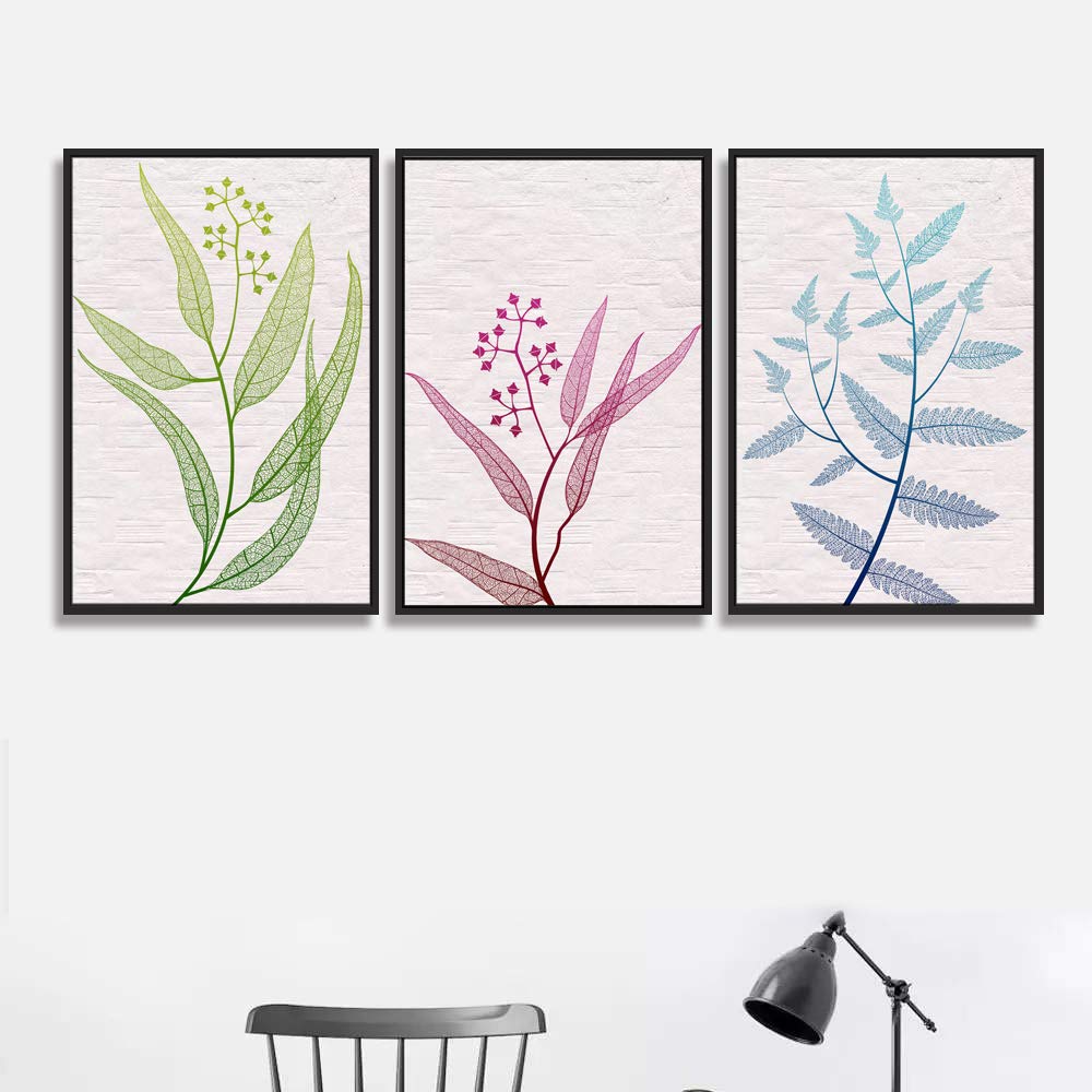 Leaf Theme Framed Canvas Wall Art Set - 3 Panels (16