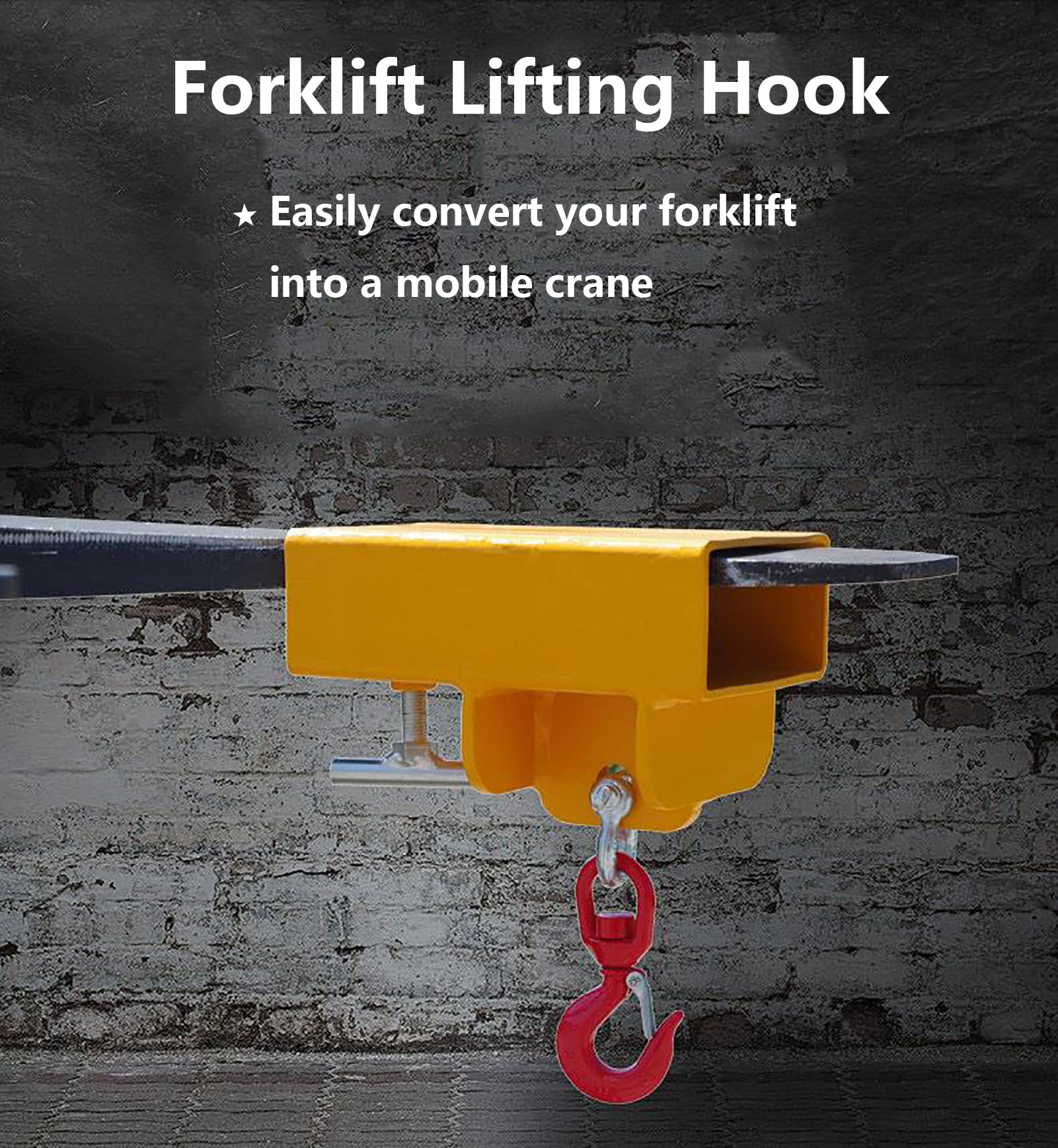2200lbs Capacity Forklift Lifting Hook Attachment - Heavy Duty Swivel Hook with Large T-Screw for Forklift Crane - Perfect for Warehouse Loading, Construction Sites & Industrial Material Handling