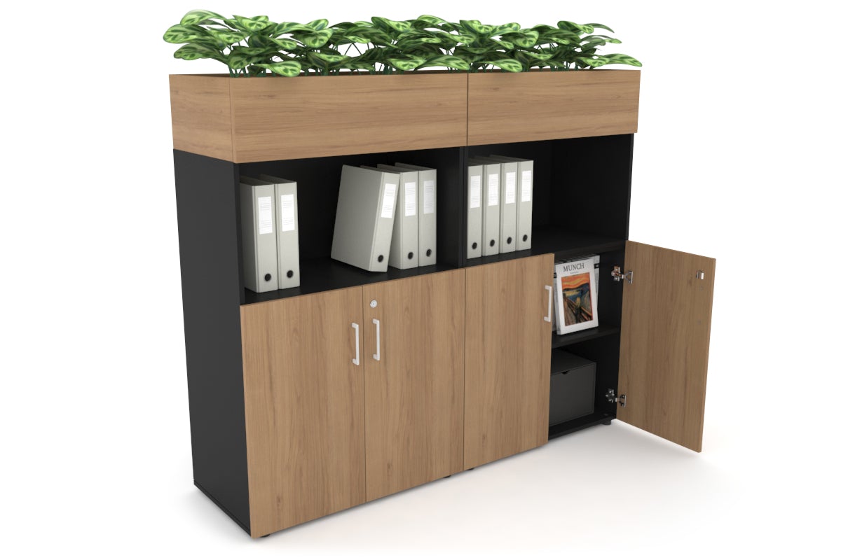 Medium Storage Cabinet with Small Doors and Planter Box - 1600W x 1395H x 428D - Perfect for Home Organization, Office Storage, and Indoor Gardening Decor