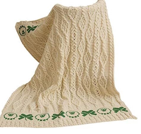 SAOL 100% Merino Wool Baby Blanket - Soft Kids Bedding Throw with Adorable Sheep & Shamrock Design - Perfect for Nursery, Stroller, and Cuddle Time