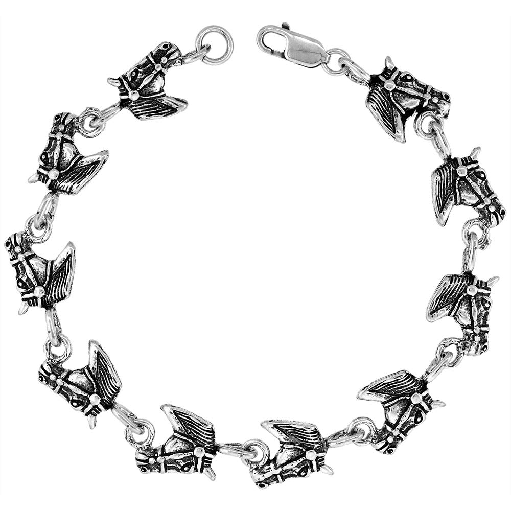 Sterling Silver Horse Head Charm Bracelet for Women - 7 Inch Adjustable Equestrian Jewelry - Perfect for Horse Lovers, Gifts & Everyday Wear