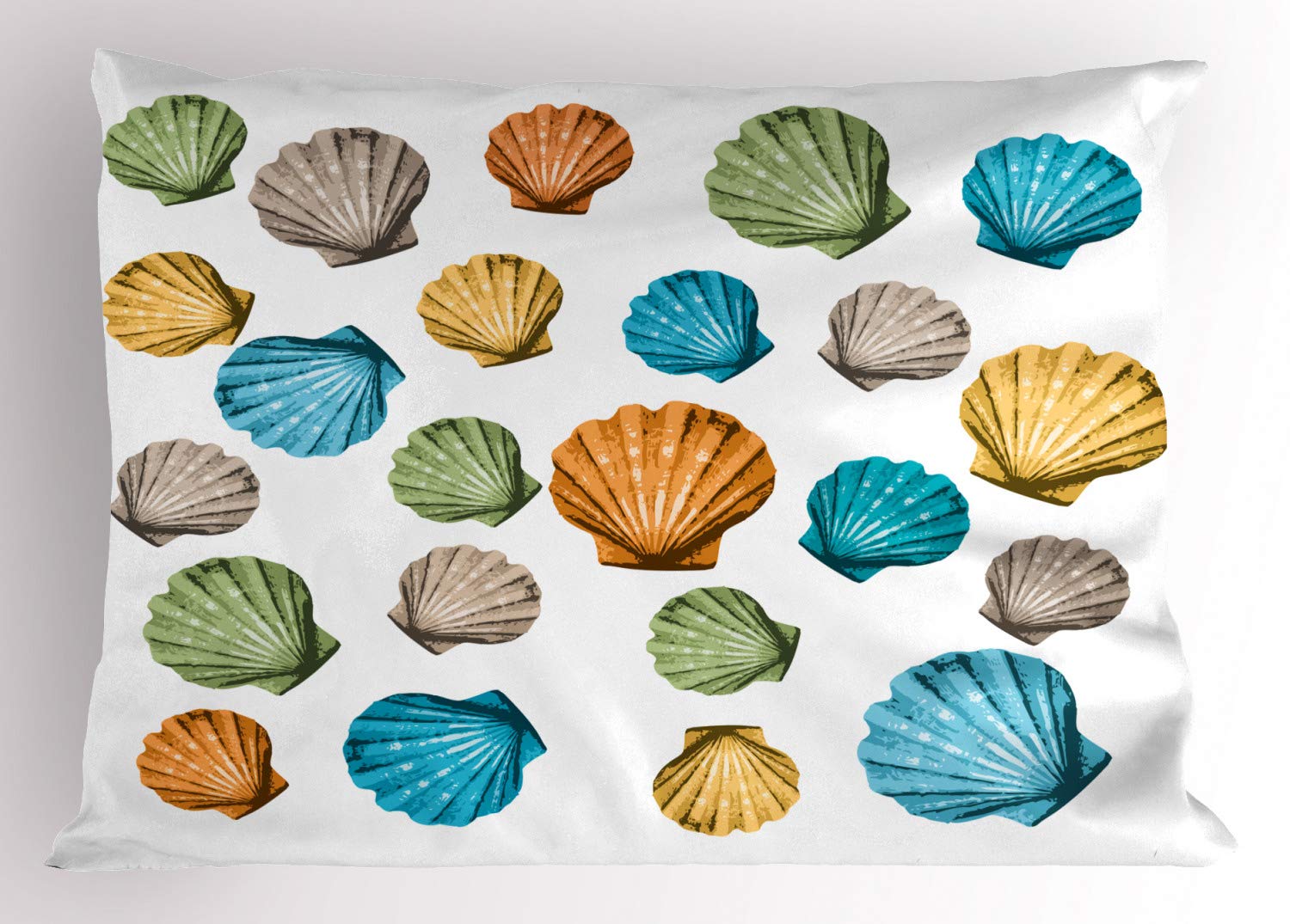 Ambesonne Seashell Pillow Sham - Colorful Scallop & Shell Print Decorative Standard Queen Size Pillowcase 30