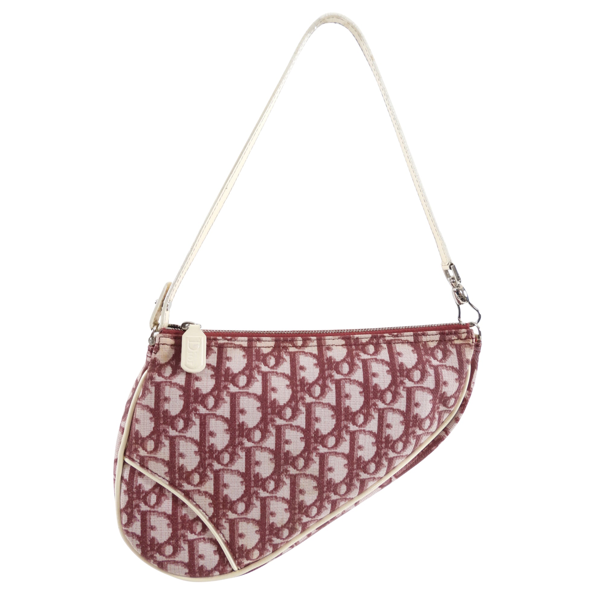 Vintage 2001 Christian Dior x Galliano Red Oblique Trotteur Mini Saddle Bag - Luxury Crossbody Purse for Women, Perfect for Parties & Date Nights