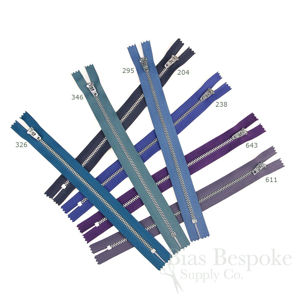 12 Pack 9-Inch Silver Metal Teeth Zippers with Imperial Purple Tape - Premium Pants Zippers for Sewing, DIY, and Clothing Repair | Bias Bespoke Brand