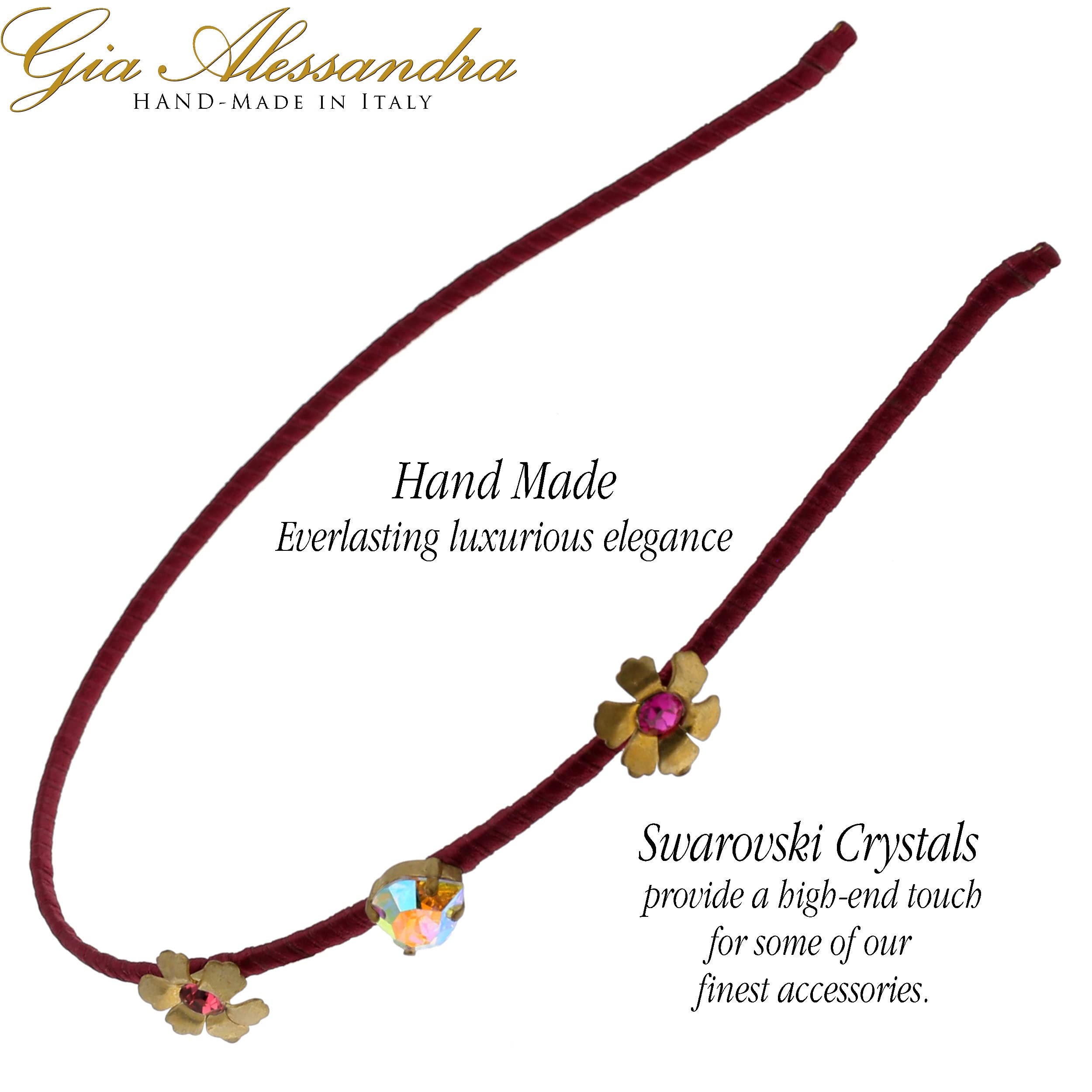 Italian Handmade Thin Red Brass Headband with Swarovski Crystals & Flowers for Weddings & Parties
