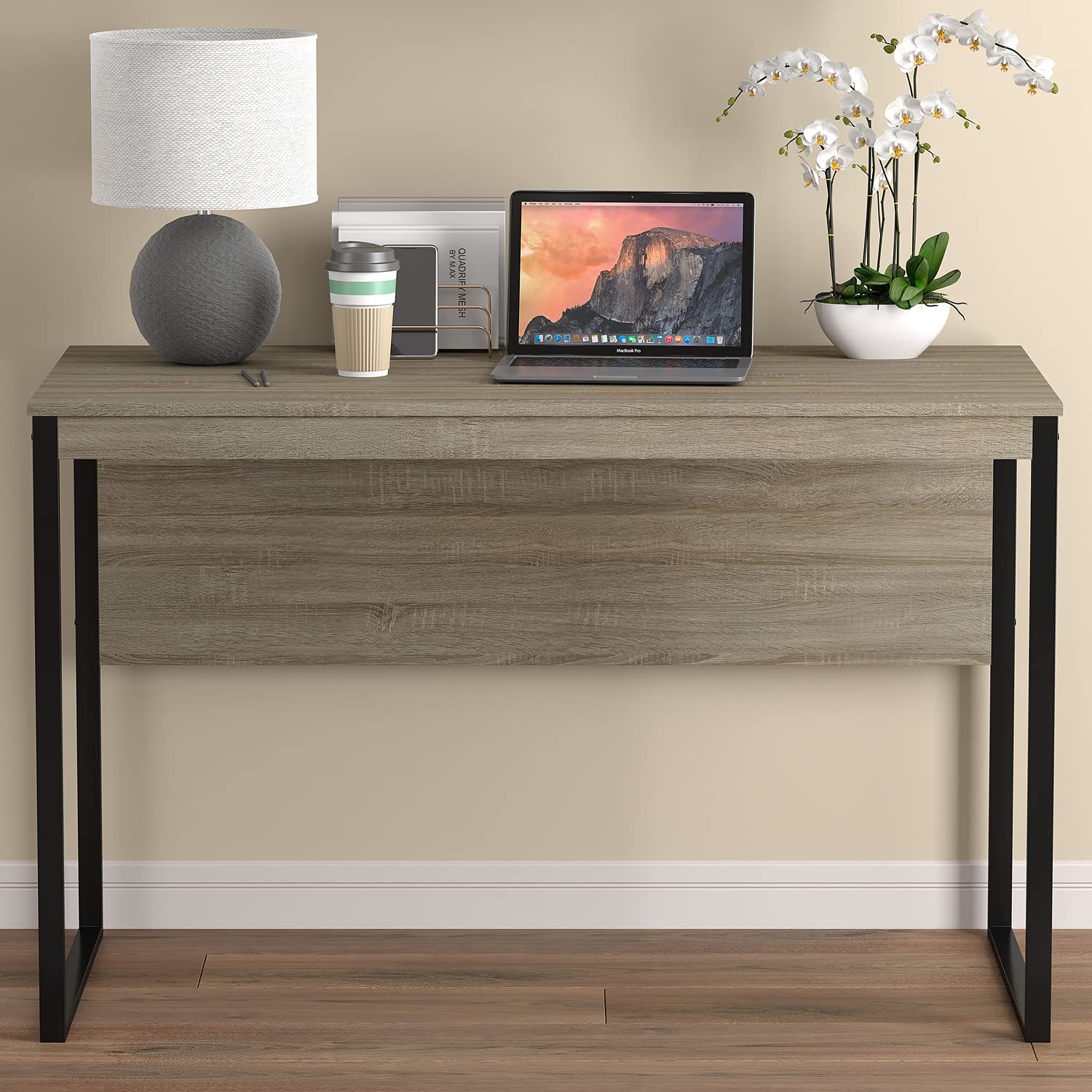 Safdie & Co. 47.25 Inch Black Metal Computer Desk in Dark Taupe - Modern Home Office Desk for Work, Study & Gaming