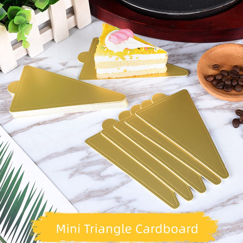 200Pcs 4-Inch Mini Triangle Dessert Plates - Golden Cardboard Cake Boards for Cupcakes, Cake Slices, Cheesecake & Mousse - Perfect for Birthday Parties, Weddings, Baby Showers & Dessert Displays