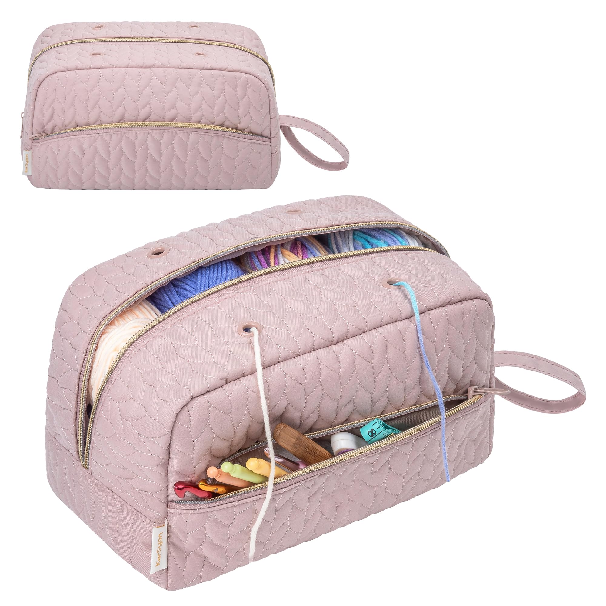 Crochet Bag for Yarn Storage - Knitting Organizer with Pockets - Crochet Hook Case - Perfect Gift for Crafters (Pink) | Great for Knitting Projects, Crocheting Accessories & Craft Storage