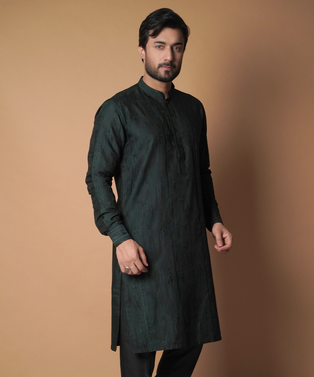 Premium Dark Green & Black Cotton Jacquard Fabric - Soft, Durable & Stylish for Upholstery, Curtains & Home Decor