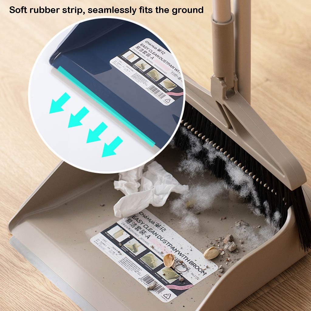 NLIAN Broom and Dustpan Set - 104cm Long Handle with 3-Layer Brush Head & Comb Teeth - Ideal for Home, Kitchen, Office & Lobby Floor Cleaning (Brown) - Perfect for Hardwood, Tile & Laminate Floors