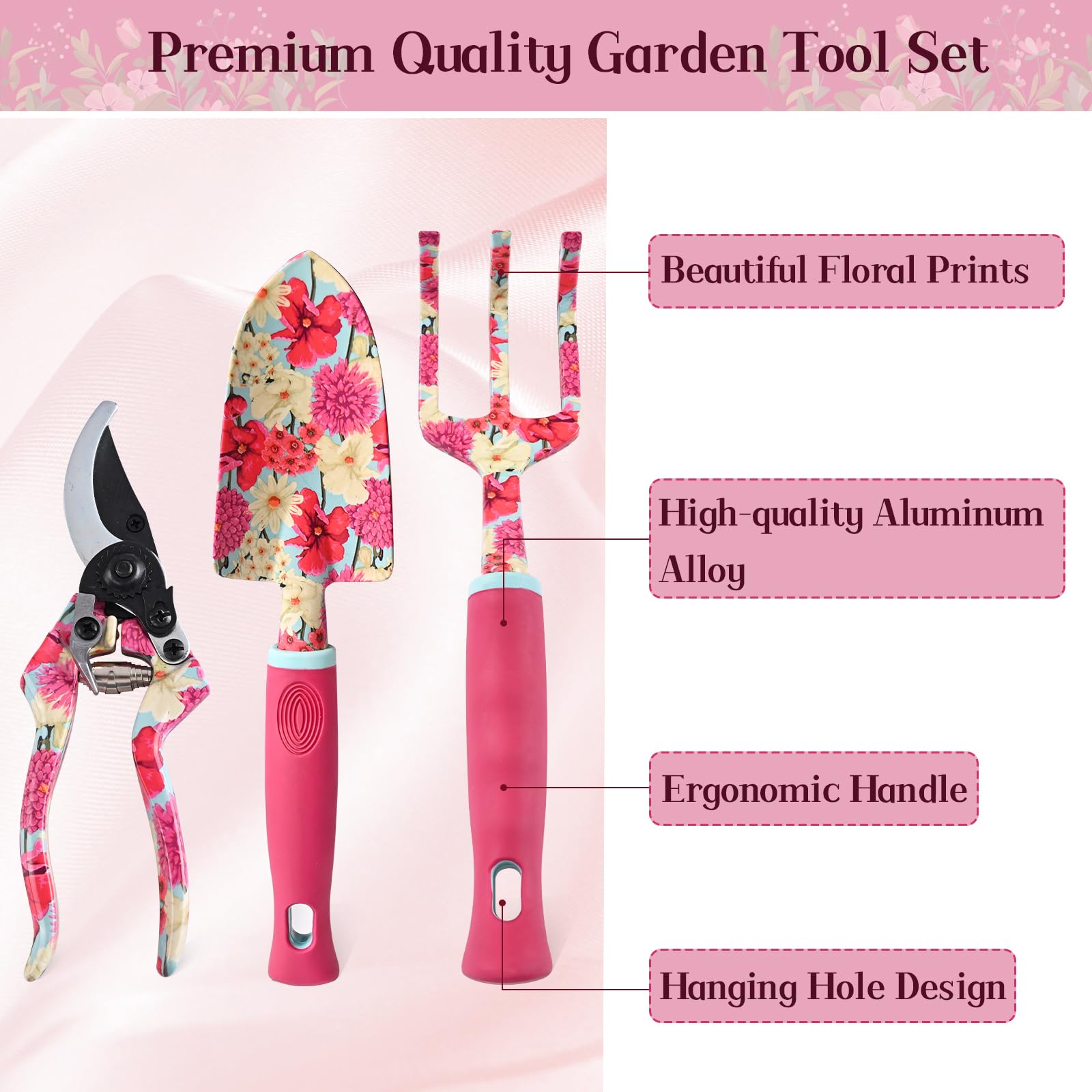 **6-Piece Rose Red Gardening Tools Set for Women - Perfect Gift for Mom, Grandma & Aunt - Ideal for Planting, Weeding & Indoor/Outdoor Gardening**