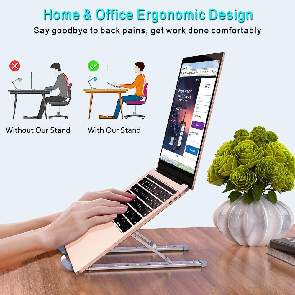 Adjustable Laptop Stand for Desk - Portable & Ergonomic Laptop Riser Holder Compatible with 10-17.3 Inch MacBook, Dell, HP - Black | Perfect for Home Office, Gaming & Workspace Setup