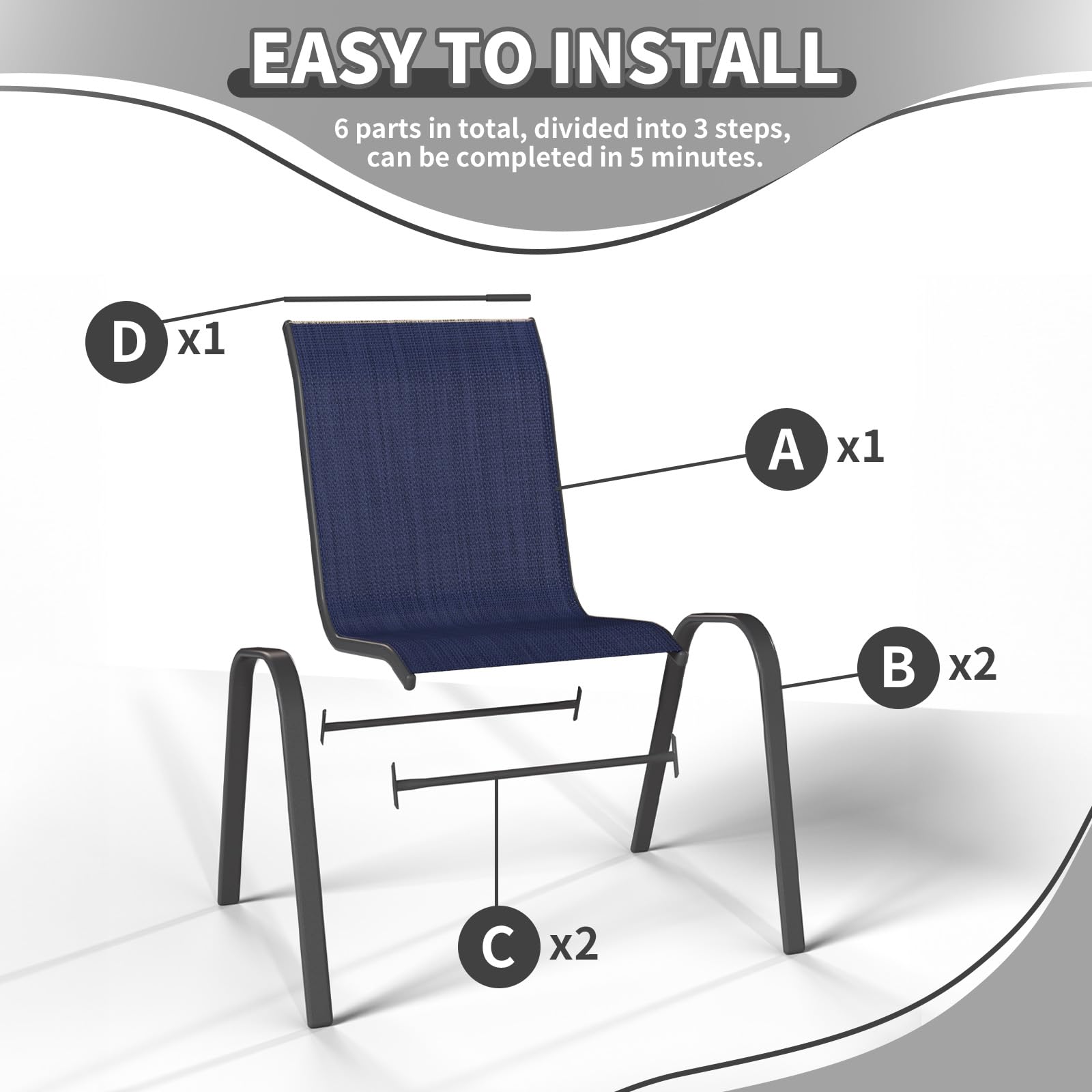 4-Piece Patio Dining Chairs Set - Weather-Resistant Outdoor Stackable High Back Chairs for Backyard, Porch, Garden & Pool - Perfect for Outdoor Entertaining & Relaxation (Blue)