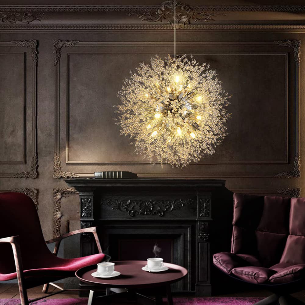 Modern Crystal Chandelier - 16-Light Sputnik Fixture for Living & Dining Rooms