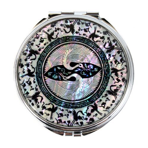 Pearl 2X/1X Compact Mirror - Travel Makeup Mirror for Women, Gift for Mom (Double Crane) - Perfect for Purses & Travel