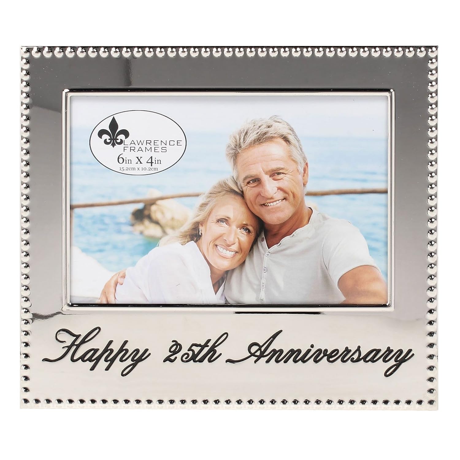Lawrence Frames 4x6 Happy 25th Anniversary Picture Frame (290064) - Silver Wedding Gift for Couples, Perfect for Displaying Anniversary Photos on Mantel or Dresser