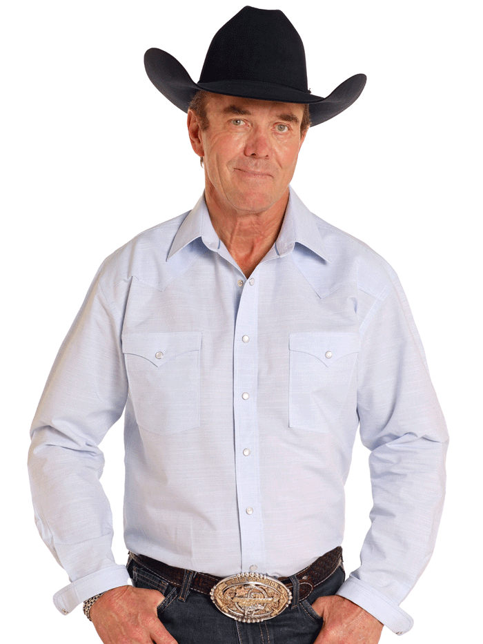 Men's Light Blue Long Sleeve Snap Western Shirt - Panhandle RMN2S04590 - Perfect for Rodeo, Country Music Festivals & Casual Western Wear