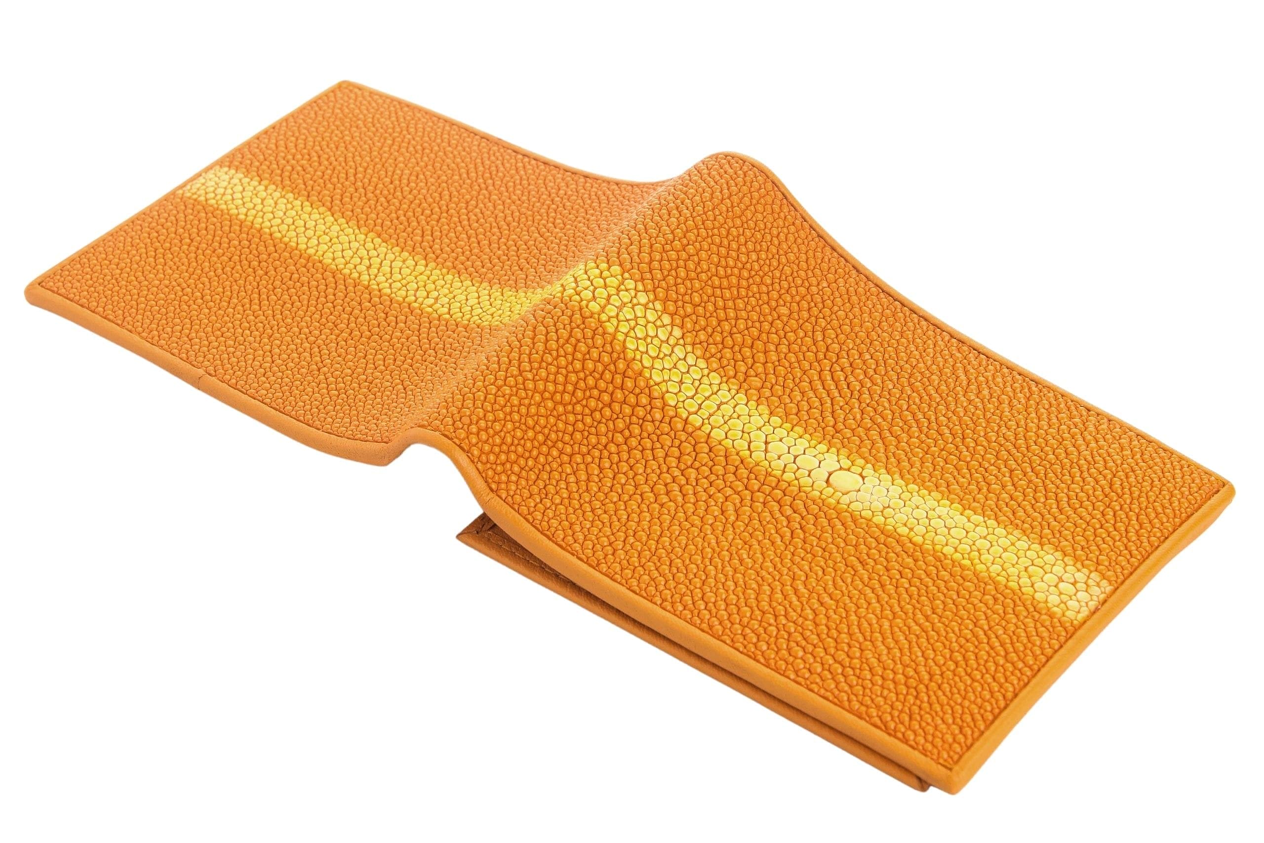 Genuine Orange Stingray Skin Leather Wallet for Men - Slim RFID Blocking Bifold Wallet with Money Clip - Perfect Gift for Dad, Husband, Boyfriend (Business, Travel, Everyday Use)