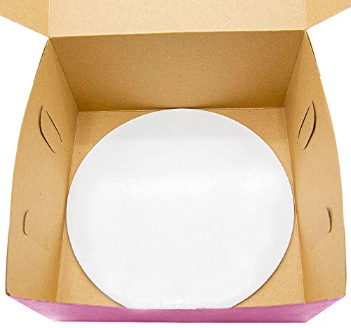 Eco-Friendly 8x8x4 Inch Recycled Pink Kraft Cake Box with 8 Inch Round Cake Boards (10-Pack, Front Loading) – Perfect for Bakeries, Wedding Cakes & Gift Packaging