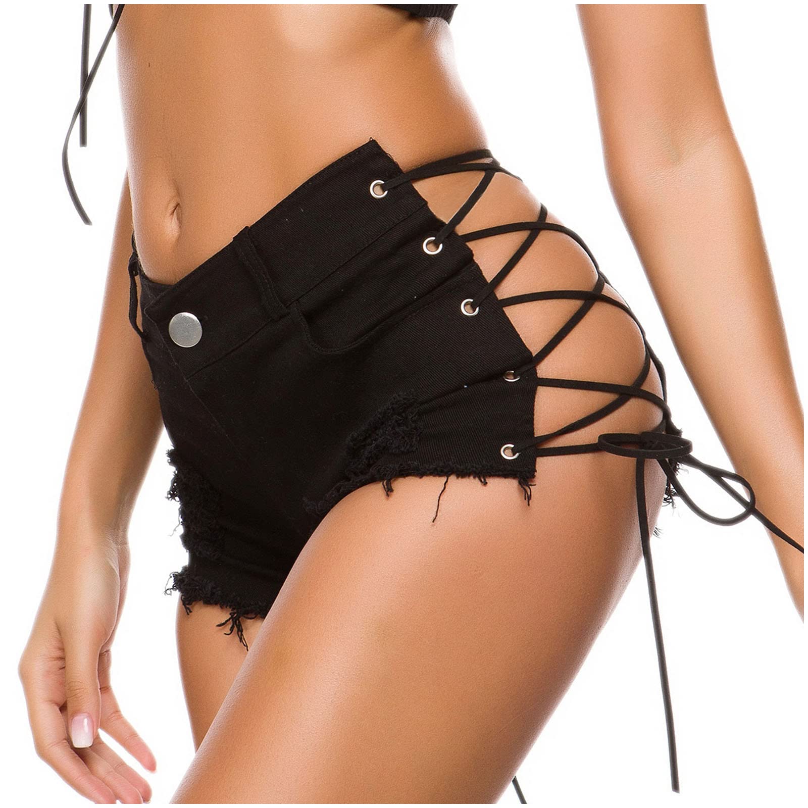 SUNYUAN Women's High Waist Hollow Out Denim Shorts - Sexy Solid Color Ultra Short Jeans for Nightclub, Party, and Summer Outfits