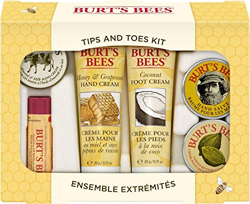 Burt's Bees Gift Set - 6 Piece Tips & Toes Kit with Hand Cream, Foot Cream, Cuticle Cream, Hand Salve & Lip Balm in Travel Size Tin | Perfect for Holidays, Birthdays & Self-Care Gifts